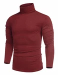 COOFANDY Rollkragenpullover Herren Langarmshirt Weinrot