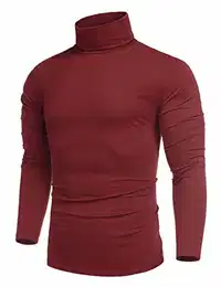 Herren Rollkragen Langarmshirts T-Shirts Slim Fit Rollkragen Unterzieh Rolli Longsleeve Turtleneck Shirt Pullover Einfarbig Weinrot M