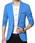 Nemopter Herren Sakko Lässige Elegante Slim Fit Blazer Einknopf Anzugjacke himmelblau