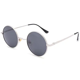 Retro Kleine Runde Polarisierte Sonnenbrille für Männer Frauen (Silber Rahmen Grauer Linse)