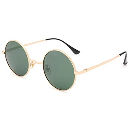 Retro Kleine Runde Polarisierte Sonnenbrille für Männer Frauen (Goldene Rahmen G15 Linse)