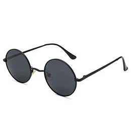 Retro Kleine Runde Polarisierte Sonnenbrille für Männer Frauen(Schwarz Rahmen Grauer Linse)