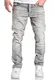 Amaci&Sons Herren Dicke Nähte Destroyed Regular Slim Jeans Denim Hose Fit 7983WD Grau W32/L32