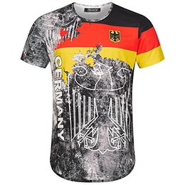 Länder Em WM Oversize Herren Crew Neck Shirt Sommer T-Shirt Rundhals-Ausschnitt R-0048 Deutschland Schwarz M