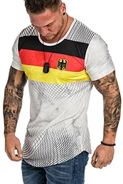 Länder Em WM Oversize Herren Crew Neck Shirt Sommer T-Shirt Rundhals-Ausschnitt R-0036 Deutschland Weiß M