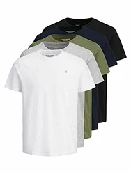 JACK & JONES Herren Logo Tee SS O-Neck 5er-Pack Eclipse/Weiß/Schwarz/Grau/Dusty