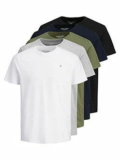 JACK & JONES Herren Logo Tee SS O-Neck 5er-Pack Eclipse/Weiß/Schwarz/Grau/Dusty