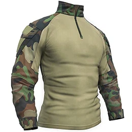 Herren Military Tactical Army Combat Langarmhemd Slim Fit T-Shirt mit 1/4 Reißverschluss und Taschen/Jungle/M