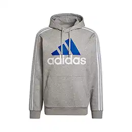 Herren Essentials Fleece 3-Stripes Logo Hoodie, Medium Grey Heather/White, M