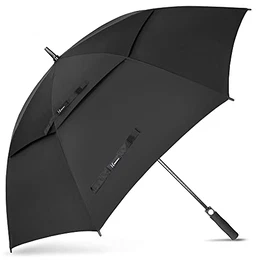 Regenschirm Groß Sturmfest,Golf Stockschirm XXL Automatik Auf,68 Inch Regenschirm für Herren Damen,Doppelt üBerdachung BelüFtet(Schwarz)