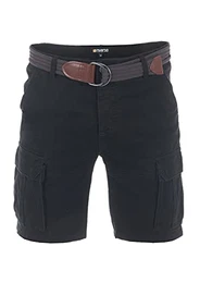 Herren Cargo Shorts RIVJakob Kurze Hose Regular Bermuda 100% Baumwolle Mit Gürtel Schwarz w30, Größe:W 30, Farbe:Black (24000)