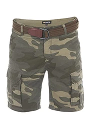 Herren Cargo Shorts RIVJakob Kurze Hose Regular Bermuda 100% Baumwolle Mit Gürtel Camouflage w32, Größe:W 32, Farbe:Camouflage Olive (12000)