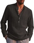LVCBL Herren Freizeithemd Henley Normal Geschnittenes Stehkragenhemd Dunkelgrau