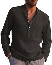 LVCBL Herren Freizeithemd Henley Normal Geschnittenes Stehkragenhemd Dunkelgrau