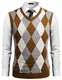COOFANDY Herren Pullunder V-Ausschnitt Ärmellose Strickweste Karierte Baumwolle Knitted Vest für Herbst Winter Braun M