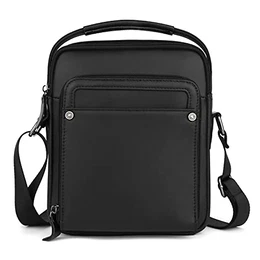 Umhängetasche Leder Herrentasche Schultertasche Ledertasche Männer für Reise Arbeit Business Alltagsleben (Schwarz)