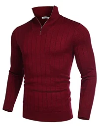 Herren Feinstrickpullover mit Viertelreißverschluss Langarm Rollkragen Pullover Pulli Sweatshirt männer