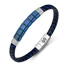 Armband Herren Leder Armbänder für Männer Edelstahl Magnetschnalle Lederarmband für Ehemann, Bruder, Älteren, Kollegen, Sohn mit Geschenkbox (Blau, 22)