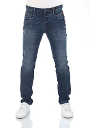 Herren Jeans Hose RIVCaspar Slim Fit Jeanshose Used Look Baumwolle Denim Stretch Schwarz Blau Grau w29 w30 w31 w32 w33 w34 w36 w38, Farbe:Dark Blue (D242), Länge:L32, Weite:32W