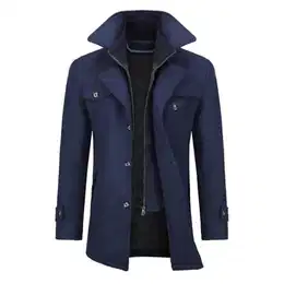 Wintermantel Kurzmantel Herren Schwarz Wollmantel Stehkragen Herren Winter Mantel Warm Kurz Slim Fit Winterjacke Business Dunkelblau(gestepptes Innenfutter M