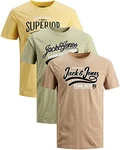 JACK & JONES Herren T Shirt 3er Pack Print Mix Rundhals Tee Regular Slim Fit O Neck Ausschnitt Grün