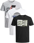 JACK & JONES Herren T Shirt 3er Pack Print Mix Rundhals Tee Regular Slim Fit O Neck Ausschnitt 