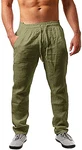 Gemijacka Herren Leinenhose Lang Leicht Sommerhose Loose Fit Freizeithose für Urlaub Strand Alltag Grün