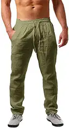 Herren Leinenhose Lang Leicht Sommerhose Loose Fit Freizeithose für Urlaub Strand Alltag Grün M