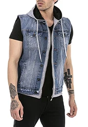 Redbridge Jeans-Weste für Herren Sweat-Jacke Jeansjacke mit Kapuze Used Look Hellblau M