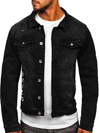 Herren Jeans Jacke Denim Jacket Übergangsjacke Langarm Knopfleiste Casual Denimwear Leichte RC61079S0 Schwarz M [4D4]