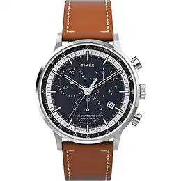 Herren Waterbury Classic Chrono 40mm Edelstahl Quarz Kleid Uhr mit Lederarmband, Braun, 20 TW2V30800
