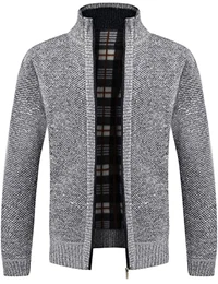 Strickjacke Herren Fleecejacke Sweatjacke Mit Reißverschluss Trachtenjacke, Gestrickt Cardigan Herren Wintermantel Hellgrau M