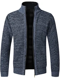 Strickjacke Herren Fleecejacke Mit Reißverschluss und Stehkragen, Gestrickt Cardigan Herren Blau M