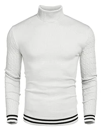 Tinkwell Herren Rollkragen Pullover Feinstrickpullover Sweater Langarm Winter Rolli für Herren Weiß M