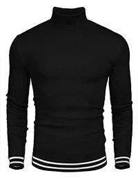 Herren Rollkragenpullover Pullover Slim fit Baumwolle Warme Feinstrick Rollkragen Pulli Sweater Schwarz M
