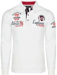 Casual Herren Longsleeve Langarmshirt Sweatshirt Poloshirt Regular Fit mit Hochwertigen Stickerei 3439 White M