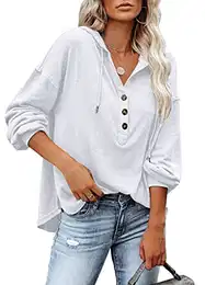 Kapuzenpullover Damen Knopfleiste Leichter Pullover für den Herbst 40-42 (Weiß,M