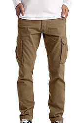 Cassiecy Herren Hose Jogger Chino Cargo Jeans Hosen Stretch Sporthose mit Taschen Slim Fit Freizeithose Khaki
