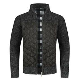 Herren Strickjacke mit Stehkragen Warme Übergangsjacke Winterjacke Outdoor Cardigan, Schwarz, M