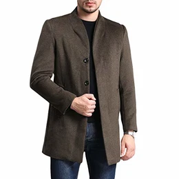 Wintermantel Herren Mantel Slim Fit Lang Wollmantel Business Trenchcoat Mantel Herren Winter Khaki M