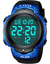 Uhren Herren, Digital Herren Uhren 50M Wasserdicht Sport Outdoor Große Militär Digital Armbanduhr Herren Mit LED-Hintergrundbeleuchtung Stoßfest/Stoppuhr/Wecker/Datu(Blau)