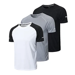 3er Pack Sport Tshirts Herren Funktionsshirt Sport Shirt Männer Schnelltrocknend Trainingsshirt Fitness Sportshirt Laufshirt Kurzarm Herren Atmungsaktive T-Shirt(5286) Black Gray White-M