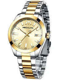 Herrenuhr Edelstahl Gold Armbanduhr Herren Analog Wasserdicht Uhr Herren Leuchtend Kalender Elegant Geschenk für Männer -Gold