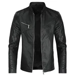 Sliktaa Herren Jacke aus Kunstleder mit Stehkragen Übergangsoberteil Lässig Motorrad Piloten Reißverschluss Casual Klassisch Lederjacke Schwarz