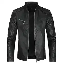 Herren Jacke aus Kunstleder mit Stehkragen Übergangsoberteil Lässig Motorrad Piloten Reißverschluss Casual Klassisch Lederjacke(Schwarz 1 M)