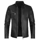 Sliktaa Herren Jacke aus Kunstleder mit Stehkragen Übergangsoberteil Lässig Motorrad Piloten Reißverschluss Casual Klassisch Lederjacke(Schwarz 1 M)