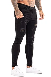 Herren Jeans Risse Schwarz Skinny Stretch Jeanshose Knie Destroyed Männer 28/30