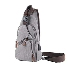 Herren Sling Brusttasche Messenger Bag USB Aufladen, Lässige Brust Umhängetaschen, Kleine Rucksäcke Crossbody Tasche für Reisen, Wandern, Studieren, Radfahren