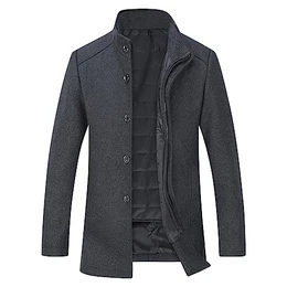 Herren Wolle Mantel mit Steppweste Regular Fit Winter Wollmantel Outdoor Business Übergangsmantel Wintermantel, Grau, M