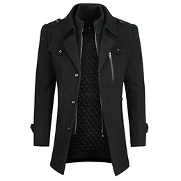 Herren Wintermantel Wolle Winter Kurzmantel Mittellang Wollmantel Kurz Winterjacke für Business Freizeit, Schwarz-Dick, M